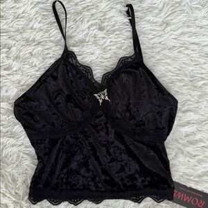 Romwe Black Velvet Crop Top Size Small